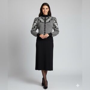 Vintage 80s Ciao Ltd navy blue and grey knit dress size 4